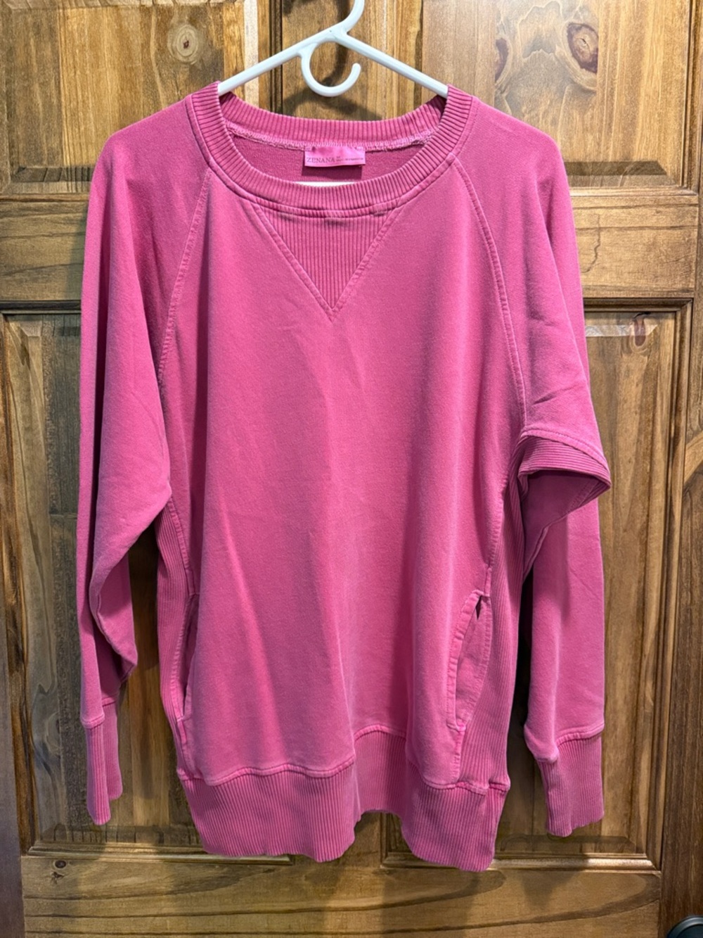 Zenana Outfitters Rose Pink Ribbed Crewneck Sweatshirt